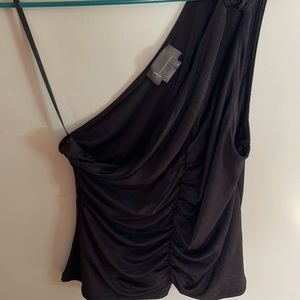 Anthropologie one shoulder silky black top